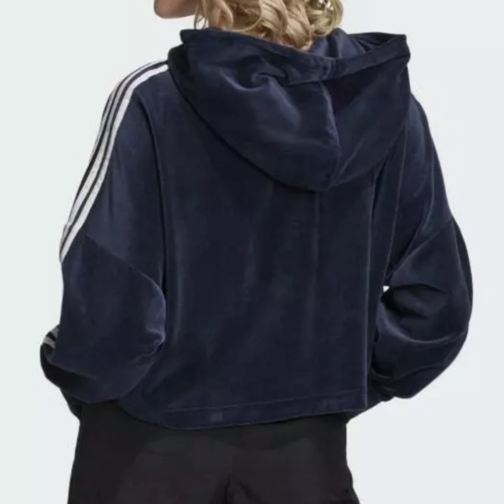 adidas Velour Cropped Hoodie Blue 90s Retro L + Bonus Top - Picture 6 of 16